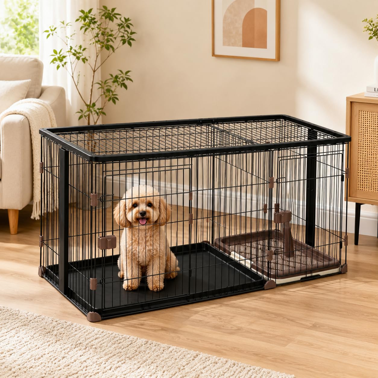 Gizmoです。 トイレ付き犬用ケージ 幅146cm ブラック Amazon | 牧小苫＼msmr 犬用ケージ トイレ付き 2ルーム 屋根付き 2